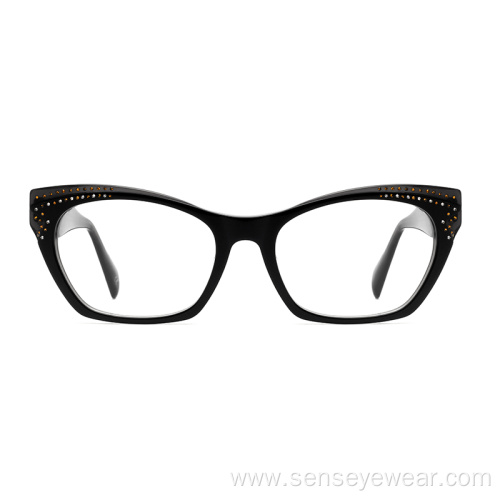 Women Diamond Rhinestone Acetate Optical Frame Glasses